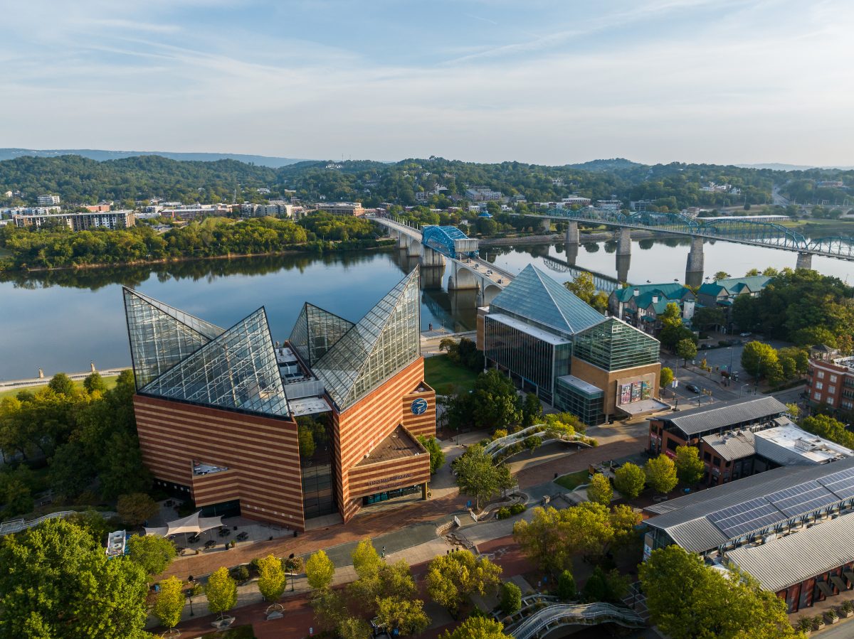 Aerial of Tennessee Aquarium buildings